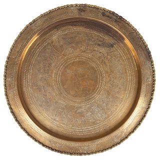 Four Engraved Brass and Copper Trays