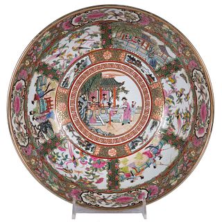 A Rose Medallion Porcelain Punch Bowl