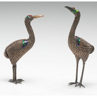 A Pair of Chinese Silver Filigree Birds