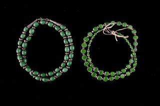 Watermelon Chevron Trade Bead & Silver Necklaces