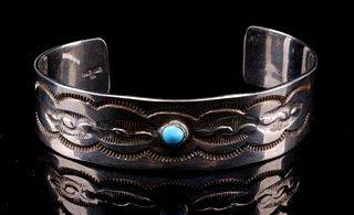Navajo Sterling & Sleeping Beauty Signed Bracelet
