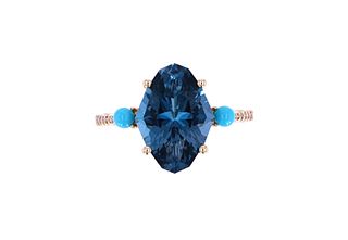 London Blue Topaz Turquoise & Diamond 14k Ring
