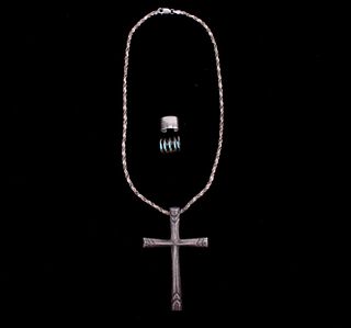 Navajo Sandcast Silver Cross Necklace & Toe Rings