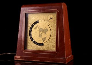 Kalex Brass Leather Mantle World Clock c. 1950