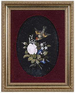 Framed Pietra Dura Floral and Bird Plaque