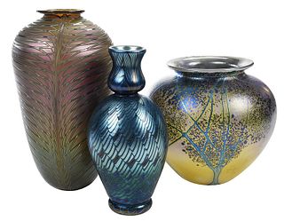 Three Signed Contemporary Art Glass Vases 