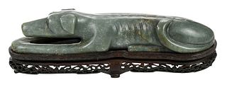 Chinese Carved Green Hardstone Figure of a Dog