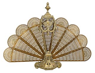 Folding Brass Peacock Fan Fire Screen