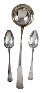 English Silver Ladle and Two Serving Spoons