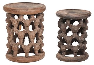 Two West African Carved Fruit Bat Motif Stools