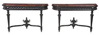 Pair Classical Style Faux Painted Pier Tables