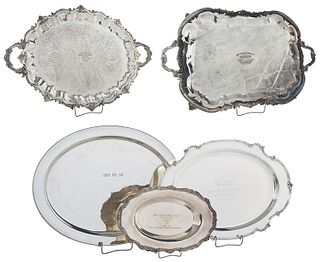 Five Silver Plate Trophy Trays