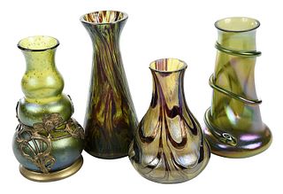 Four Loetz or Loetz Style Art Glass Vases