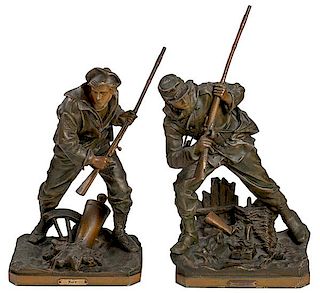 A Pair of Bronzed Army and Navy Figure Sculptures 
