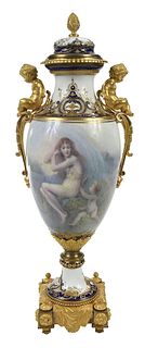 Sèvres or Sèvres Style Hand Painted Porcelain Urn
