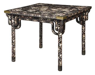 Asian Lacquered Mother of Pearl Inlaid Table