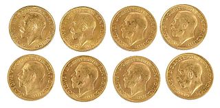 Eight George V Gold Sovereigns