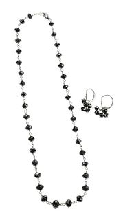 Platinum Black Diamond Necklace and Earrings 