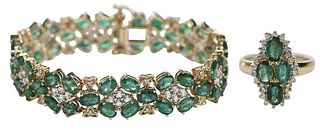 14Kt. Emerald and Gemstone Bracelet and Ring