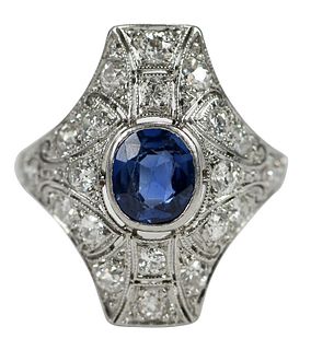 Antique Platinum Sapphire and Diamond Ring