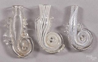 Three Nailsea glass scent bottles, early 19th c.