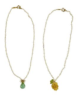 Two 18kt. Gemstone Necklaces 