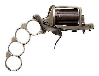 Belgian L. Dolne Six-shot Apache-style “Knuckleduster” Revolver with Folding Dagger 