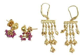 Two Pairs 18kt. Earrings 