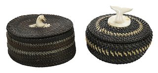 Two Alaskan Eskimo Baleen Lidded Baskets