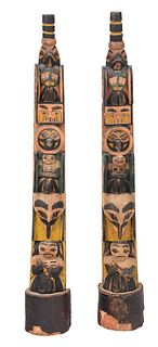 Pair Northwest Coast Carved Model Totem Poles