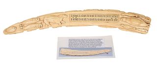 Early Eskimo Inuit Walrus Ivory Cribbage Board 