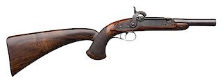 Engraved English Breechloading Percussion Elliptical Barrel Pistol with Detachable Shoulder Stock by Wilkinson & Son 