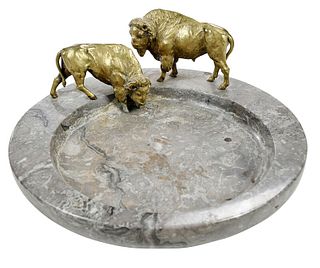 Gilt Bronze Figural Bison and Marble Basin