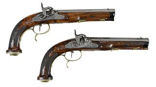 Cased Pair of Percussion German Dueling Pistols
