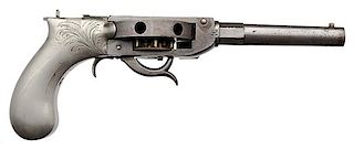 Scarce C. B. Allen Seven-Shot Percussion Turret Pistol with Engraved Metal Grips 
