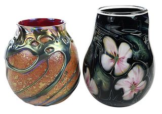 Charles Lotton "Lava" and Multi Flora Glass Vases