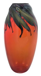 Charles Lotton Ruby Red Art Glass Vase 