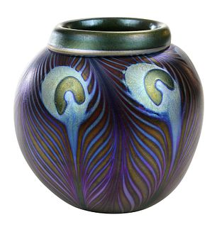Charles Lotton Peacock Feather Vase