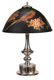 Pairpoint Lamp with Reverse Painted Parrot Shade