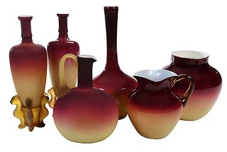 Six Pieces Hobbs, Brockunier & Co. Peachblow Glass 