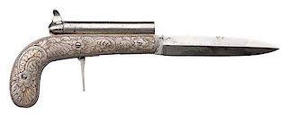 Belgian-Proofed Engraved Percussion Knife Pistol 