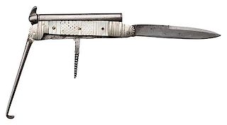 Unmarked Percussion Knife Pistol with Checkered Pearl Slabs 