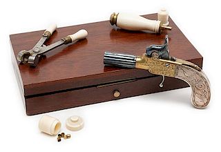Wood Cased with Accessories Miniature Engraved Percussion Derringer by John Maycock 
