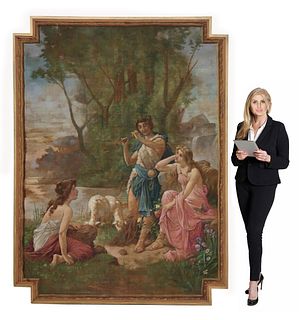 A Monumental Oil Painting on Tapestry, Signed