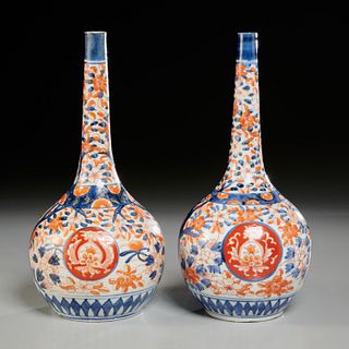 Pair Imari porcelain bottle vases, ex Christies