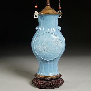 Nice Chinese Lu Jun glaze gu panel vase lamp