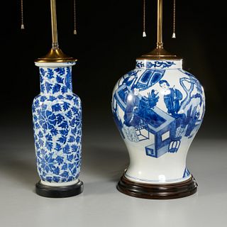 (2) Chinese blue and white porcelain vase lamps