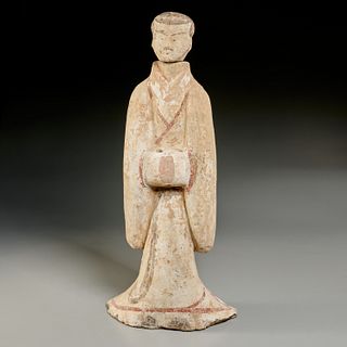 Large Chinese painted pottery attendant figure