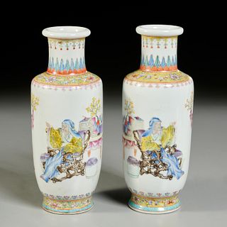 Pair Chinese famille rose porcelain vases