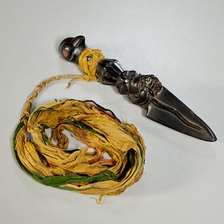 Carved and painted zitan Phurba dagger